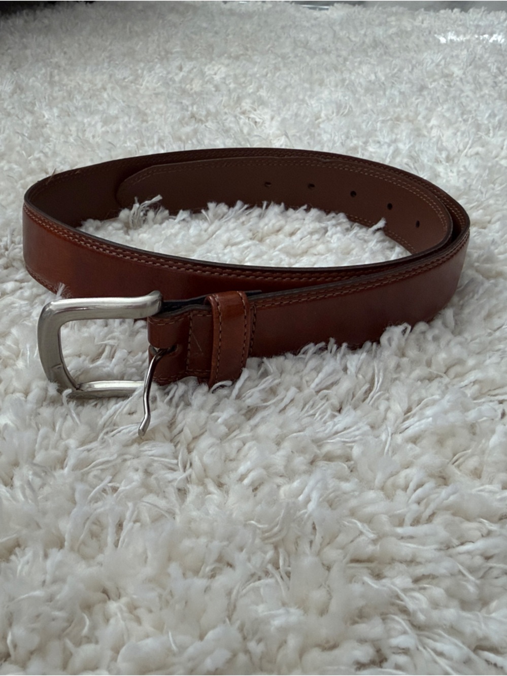 Bosca Chestnut Brown Leather Belt with Silver Buckle